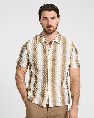 Textured Striped Short Sleeve Shirt | Express
