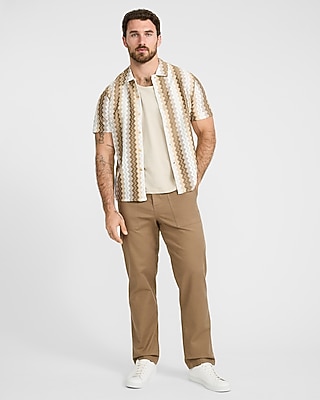 Textured Zig Zag Striped Short Sleeve Shirt