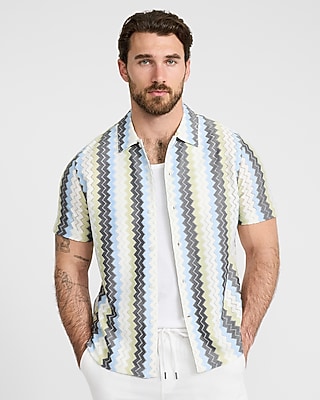 Textured Zig Zag Striped Short Sleeve Shirt | Express