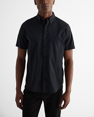 Men's Black Short Sleeve Casual Shirts - Short Sleeve Button Ups