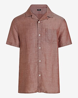 Linen-Blend Pocket Short Sleeve Shirt
