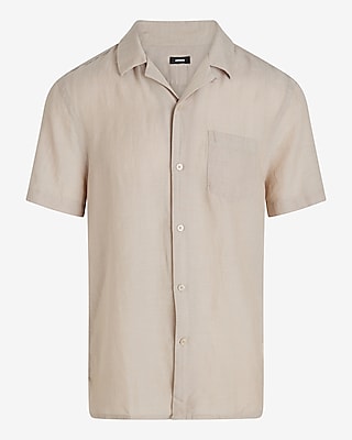 linen-blend pocket short sleeve shirt