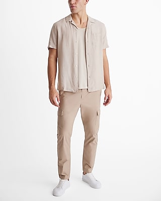 linen-blend pocket short sleeve shirt