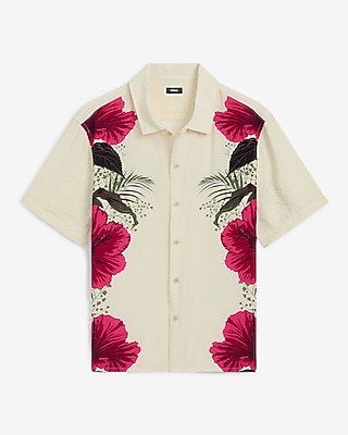 Seersucker Hibiscus Floral Short Sleeve Shirt | Express