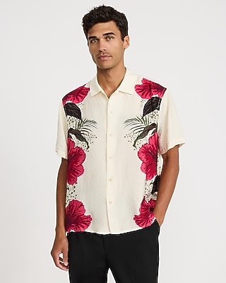 Seersucker Hibiscus Floral Short Sleeve Shirt | Express