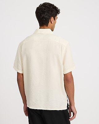Seersucker Hibiscus Floral Short Sleeve Shirt