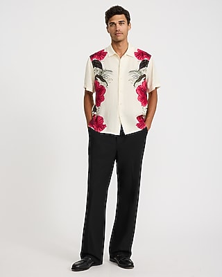 Seersucker Hibiscus Floral Short Sleeve Shirt