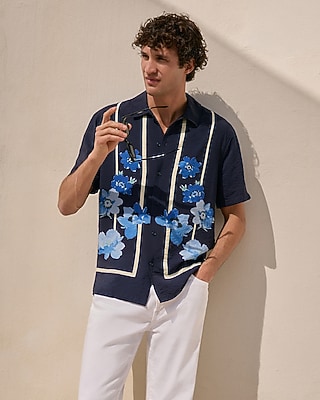 Palm Border Short Sleeve Resort Shirt | Express