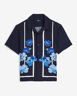Seersucker Floral Border Short Sleeve Shirt