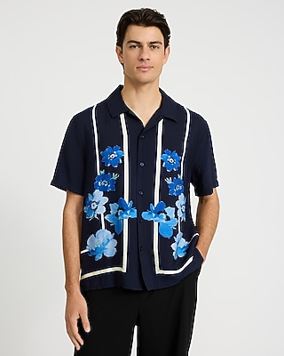 Seersucker Floral Border Short Sleeve Shirt