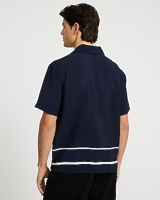 Seersucker Floral Border Short Sleeve Shirt