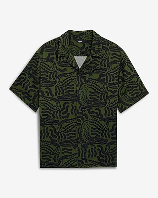 Abstract Short Sleeve Green Resort Shirt