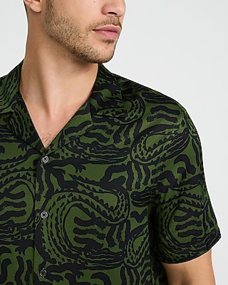 Abstract Short Sleeve Green Resort Shirt