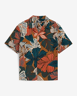 Bright Floral Linen-Blend Short Sleeve Shirt
