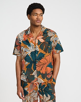 Bright Floral Linen-Blend Short Sleeve Shirt