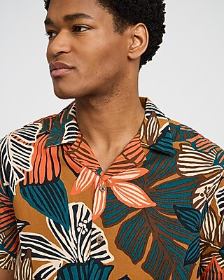 Bright Floral Linen-Blend Short Sleeve Shirt