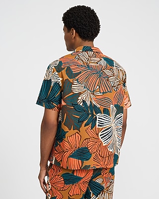 Bright Floral Linen-Blend Short Sleeve Shirt