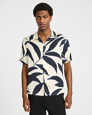 Contrast Palm Short Sleeve Resort Shirt | Express