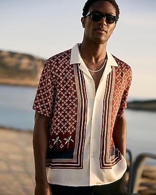 Geo Palm Border Short Sleeve Resort Shirt