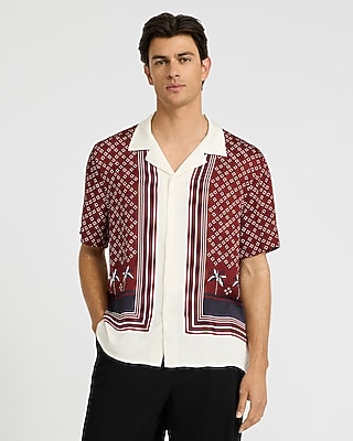 Geo Palm Border Short Sleeve Resort Shirt