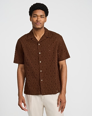 Textured Sheer Floral Jacquard Short Sleeve Shirt | Express