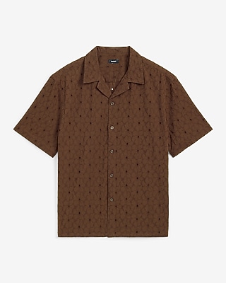 Textured Floral Eyelet Short Sleeve Shirt