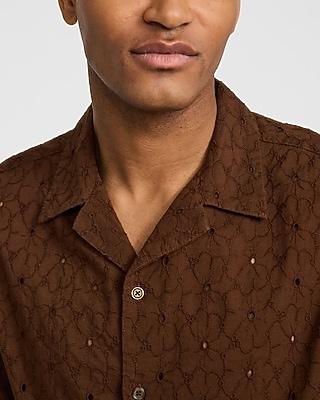 Textured Floral Eyelet Short Sleeve Shirt