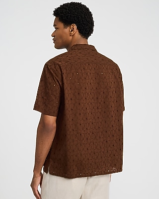 Textured Floral Eyelet Short Sleeve Shirt