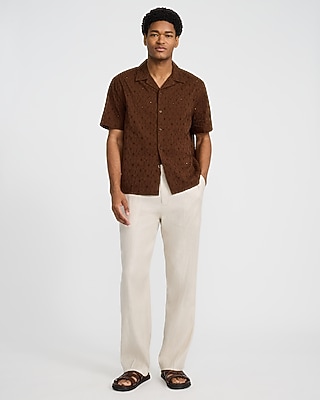 Textured Floral Eyelet Short Sleeve Shirt