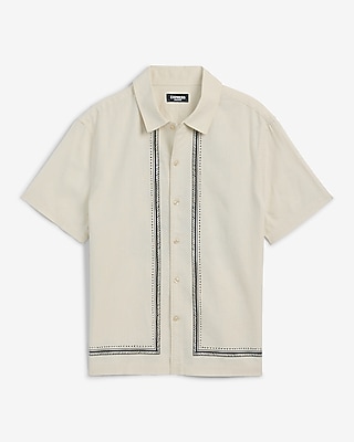 Pineapple Border Linen-Blend Short Sleeve Shirt