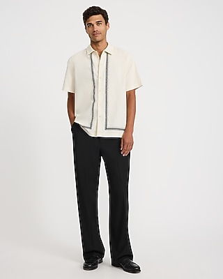 Pineapple Border Linen-Blend Short Sleeve Shirt