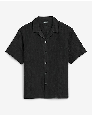 Textured Sheer Floral Jacquard Short Sleeve Shirt