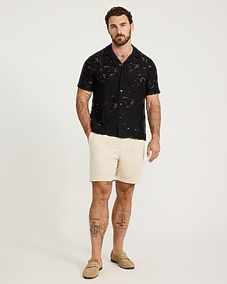 Textured Sheer Floral Jacquard Short Sleeve Shirt
