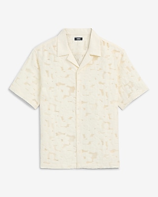Textured Sheer Floral Jacquard Short Sleeve Shirt | Express