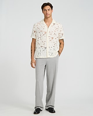Textured Sheer Floral Jacquard Short Sleeve Shirt | Express