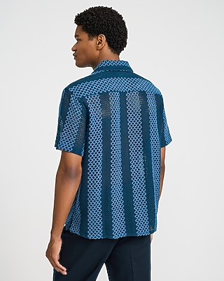 Crochet Striped Cotton-Blend Short Sleeve Shirt