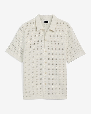 Crochet Solid Cotton-Blend Short Sleeve Shirt