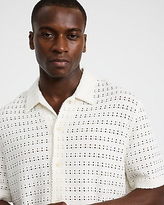 Crochet Solid Cotton-Blend Short Sleeve Shirt