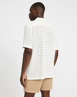 Crochet Solid Cotton-Blend Short Sleeve Shirt