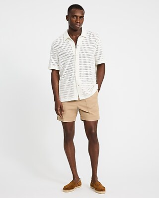 Crochet Solid Cotton-Blend Short Sleeve Shirt