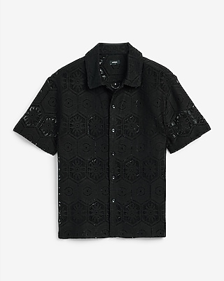 Lace Eyelet Geo Tile Short Sleeve Shirt