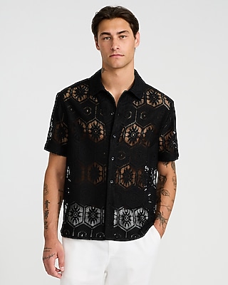 Lace Eyelet Geo Tile Short Sleeve Shirt