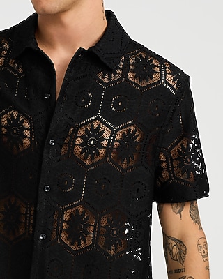 Lace Eyelet Geo Tile Short Sleeve Shirt