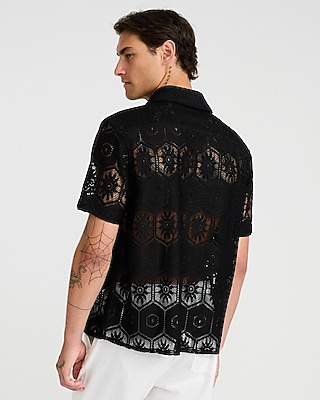 Lace Eyelet Geo Tile Short Sleeve Shirt