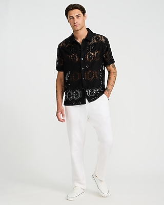 Lace Eyelet Geo Tile Short Sleeve Shirt