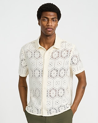 Lace Eyelet Geo Tile Short Sleeve Shirt