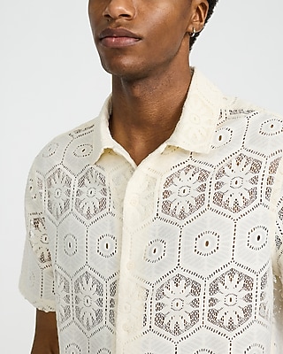 Lace Eyelet Geo Tile Short Sleeve Shirt