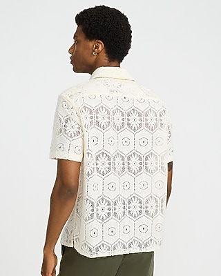 Lace Eyelet Geo Tile Short Sleeve Shirt