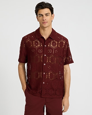 express red dress shirt Express Men's Slim Solid Wrinkle-Resistant Everyday Performance Dress Shirt in Red Medium Tall