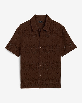 Lace Eyelet Geo Tile Short Sleeve Shirt